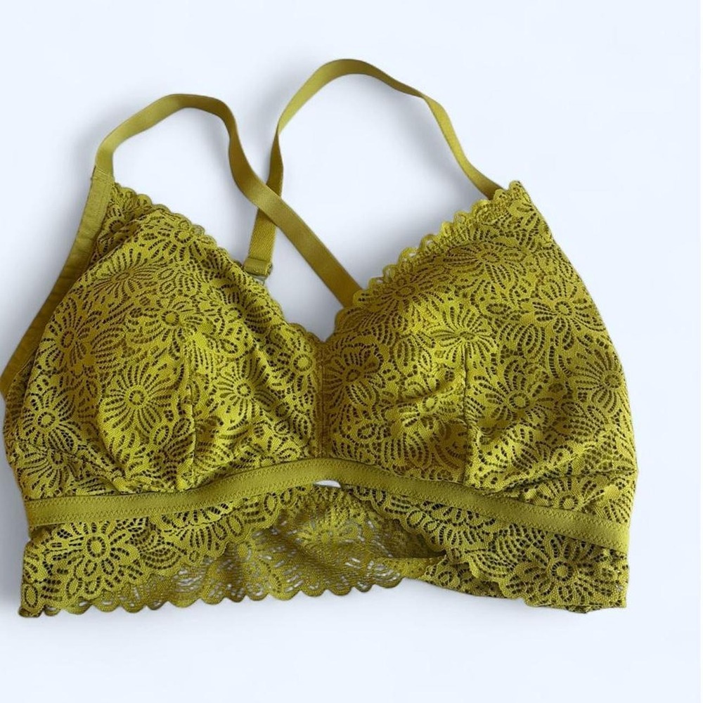 Auden Chartreuse Green Floral Lace Bralette XXL Longline Adjustable Straps